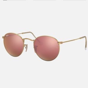 Ray Ban rose gold round flash lenses sunglasses
